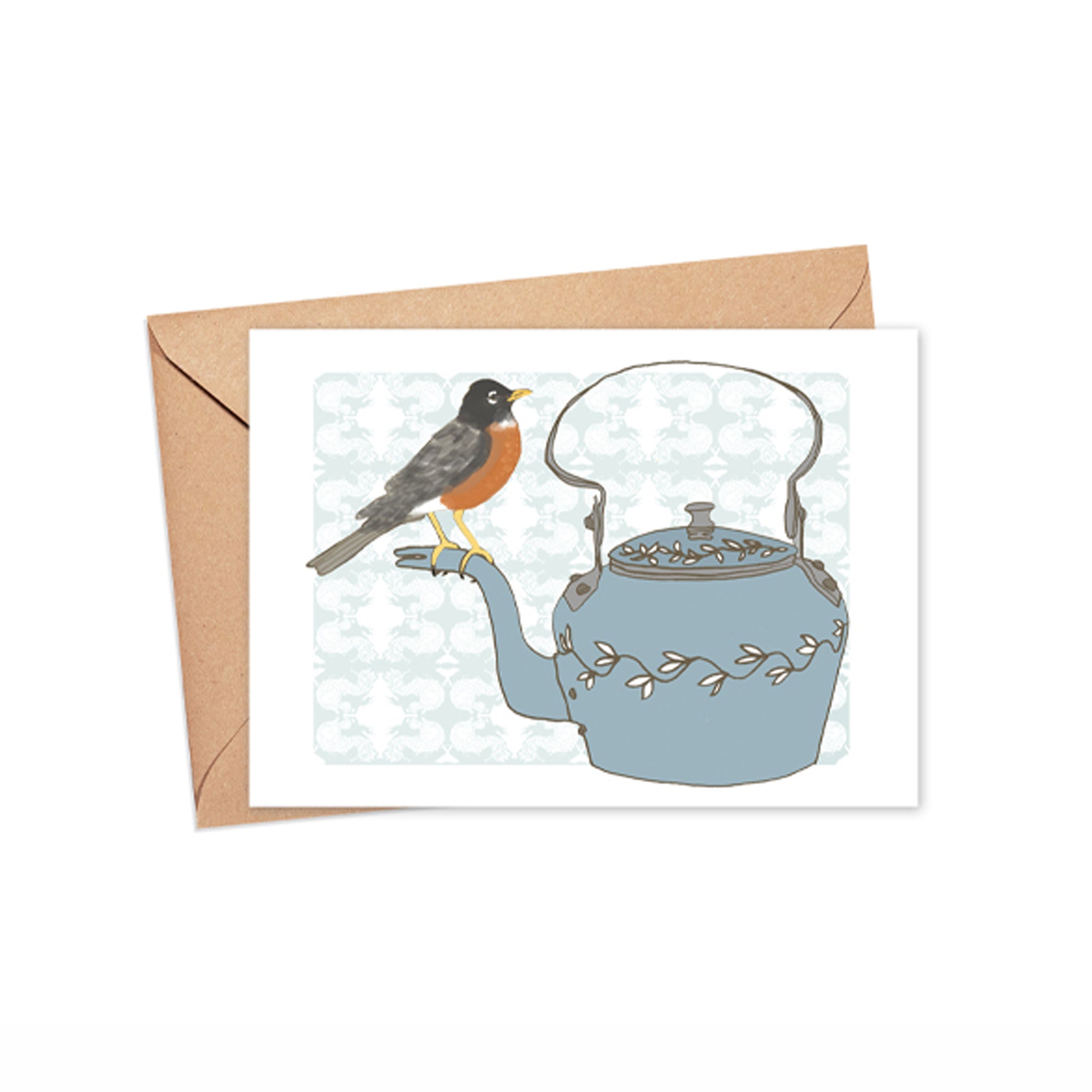 "Robin Perched on Spout" Blank Card