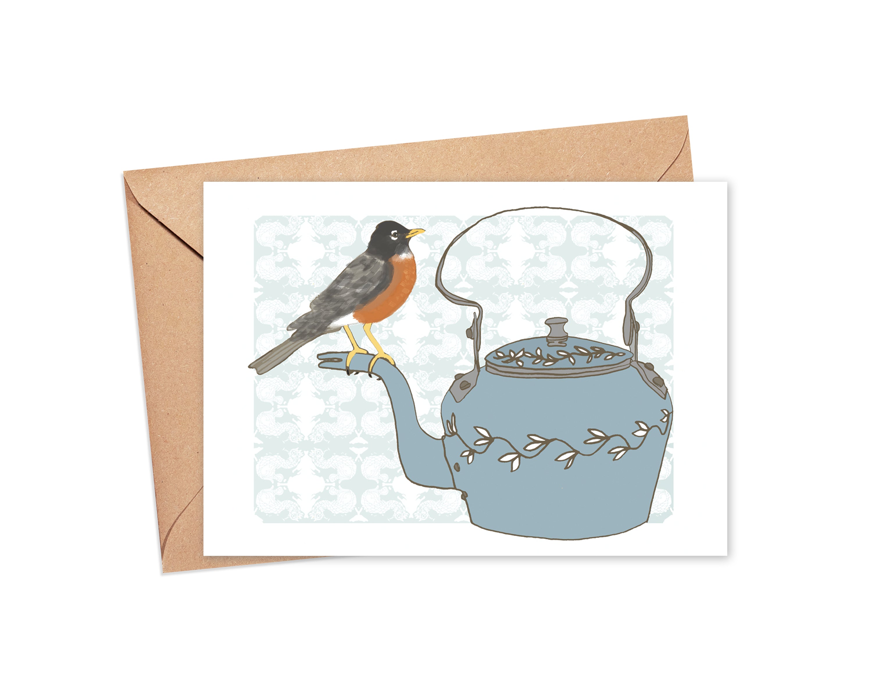 "Robin Perched on Spout" Blank Card